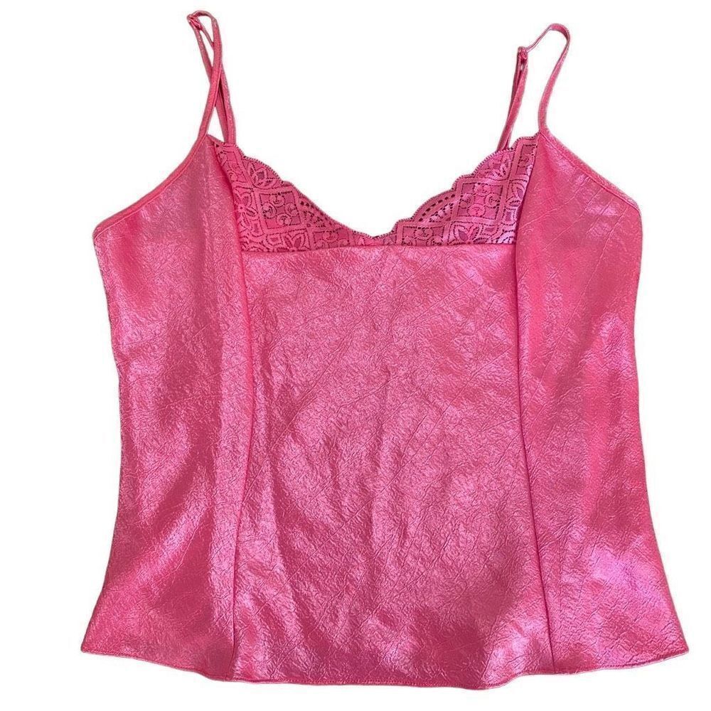 Vintage Victoria’s Secret Cami Crinkle Satin Pink Tank Top Gold Label Adjustable